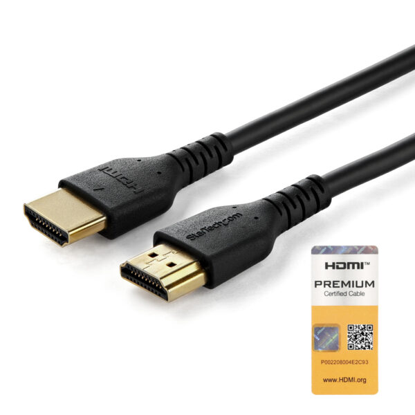 StarTech.com 1 m Premium Gecertificeerde HDMI 2.0 Kabel met Ethernet, Duurzame High Speed UHD 4K 60Hz HDR, Robuuste M/M Kabel me