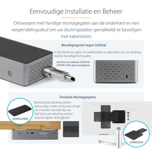 StarTech.com USB-C Dock, 4K 60Hz Quad Monitor DisplayPort & HDMI, Universeel USB Type-C Docking Station met 100W Power Delivery, - Afbeelding 13
