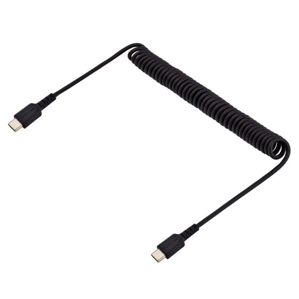 StarTech.com 1m USB C Laadkabel, Zwart, Robuuste Fast Charge & Sync USB-C Spiraalkabel, USB 2.0 Type-C Snellaadkabel, Duurzame A - Afbeelding 2