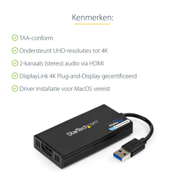 StarTech.com USB 3.0 naar 4K HDMI externe Multi-Monitor grafische videoadapter – DisplayLink gecertificeerd – Ultra HD 4K - Afbeelding 4