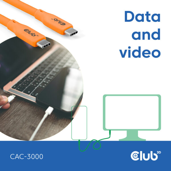 CLUB3D USB C oplaadkabel oranje siliconen & tangle-free - Afbeelding 8