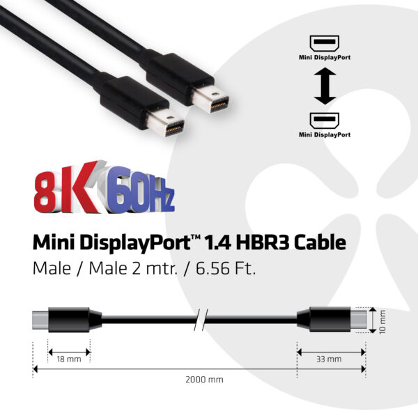 CLUB3D Mini DisplayPort 1.4 Kabel HBR3 8K60Hz M/M 2 meter - Afbeelding 5