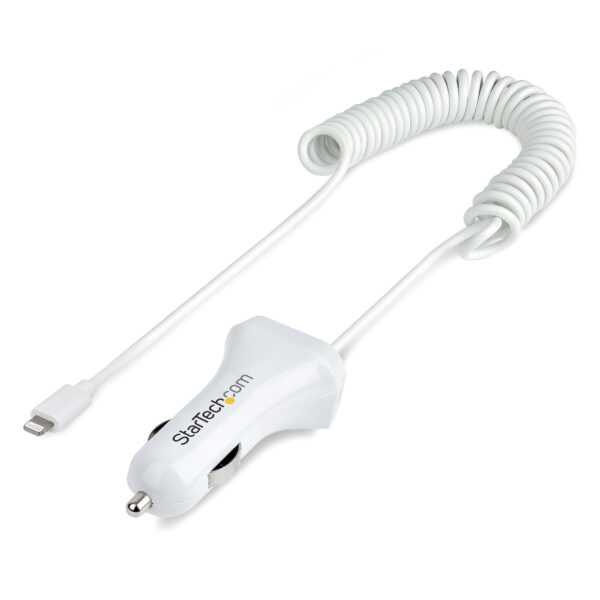 StarTech.com USB Autolader met 1m Lightning Spiraalkabel, 12W, Wit, 2 Port USB Tablet en Telefoon Oplader, Dubbele USB Car Charg - Afbeelding 8