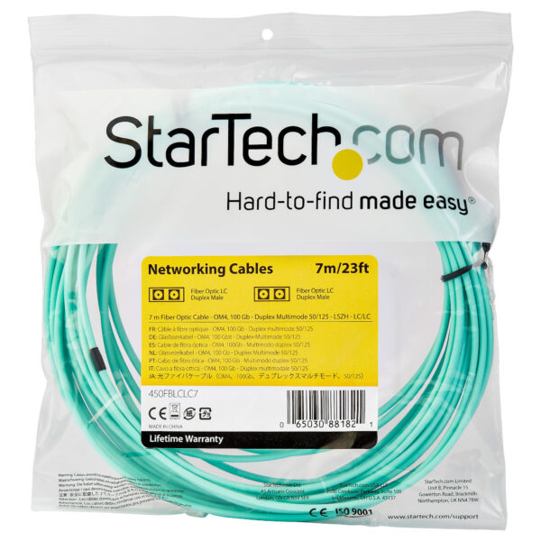 StarTech.com 7m LC/UPC naar LC/UPC OM4 Multimode Glasvezel Netwerkkabel, 50/125µm LOMMF/VCSEL Zipcord Fiber, 100G Netwerken, Low - Afbeelding 3