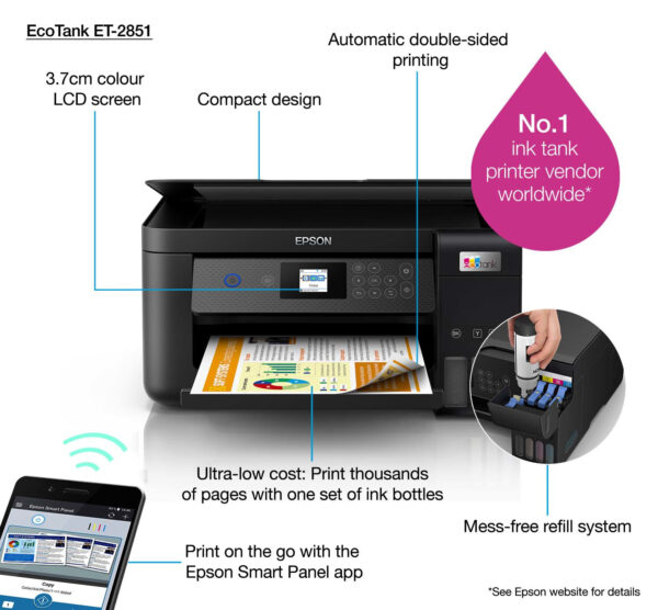 Epson EcoTank ET-2851 A4 multifunctionele Wi-Fi-printer met inkttank, inclusief tot 3 jaar inkt - Afbeelding 10