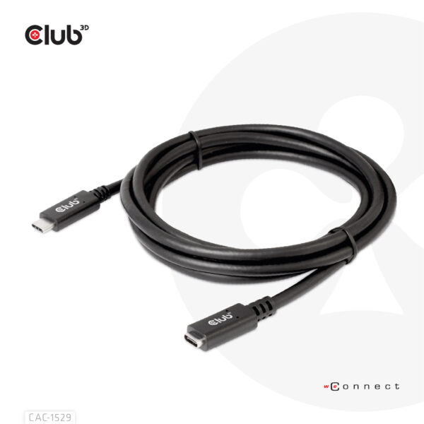 CLUB3D USB Gen1 Type-C Extensie kabel 5Gbps 60W(20V/3A) 4K60Hz M/F 2m/6.56ft - Afbeelding 7