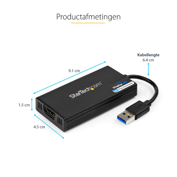 StarTech.com USB 3.0 naar 4K HDMI externe Multi-Monitor grafische videoadapter – DisplayLink gecertificeerd – Ultra HD 4K - Afbeelding 3