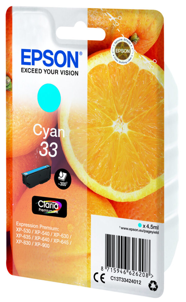 Epson Oranges Singlepack Cyan 33 Claria Premium Ink - Afbeelding 2