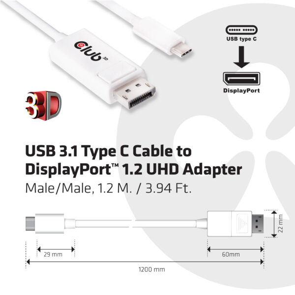 CLUB3D USB 3.1 Type C Cable to DisplayPort 1.2 UHD Adapter - Afbeelding 7