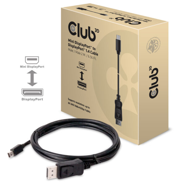 CLUB3D Mini DisplayPort naar DisplayPort 1.4 HBR3 8K60Hz Kabel, 2 Meter - Afbeelding 5