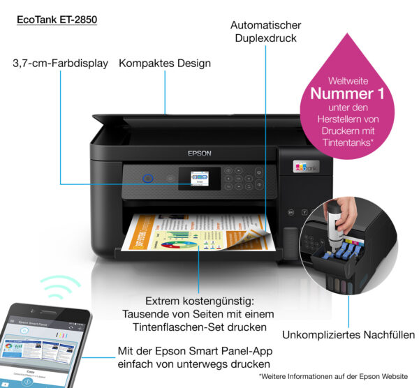 Epson EcoTank ET-2850 A4 multifunctionele Wi-Fi-printer met inkttank, inclusief tot 3 jaar inkt - Afbeelding 20