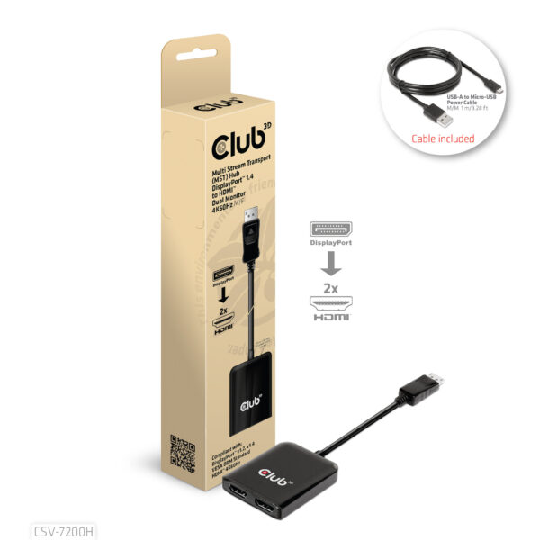 CLUB3D Multi Stream Transport (MST) Hub DisplayPort 1.4 to HDMI Dual Monitor 4K60Hz M/F - Afbeelding 6