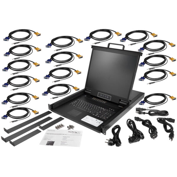 StarTech.com 16 port KVM Rack Console met 1,8m Lange Kabels, Geïntegreerde KVM Switch met 19" LCD Scherm, Universele 1U LCD KVM - Afbeelding 2