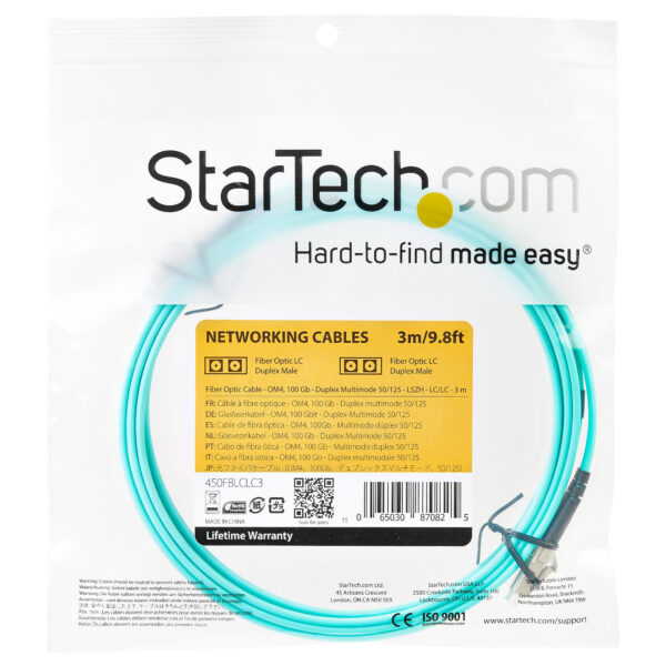 StarTech.com 3m LC/UPC naar LC/UPC OM4 Multimode Glasvezel Netwerkkabel, 50/125µm LOMMF/VCSEL Zipcord Fiber, 100G Netwerken, Low - Afbeelding 5