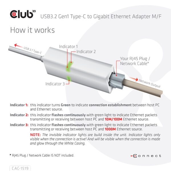 CLUB3D USB3.2 Gen1 Type-C to Gigabit Ethernet Adapter M/F - Afbeelding 5