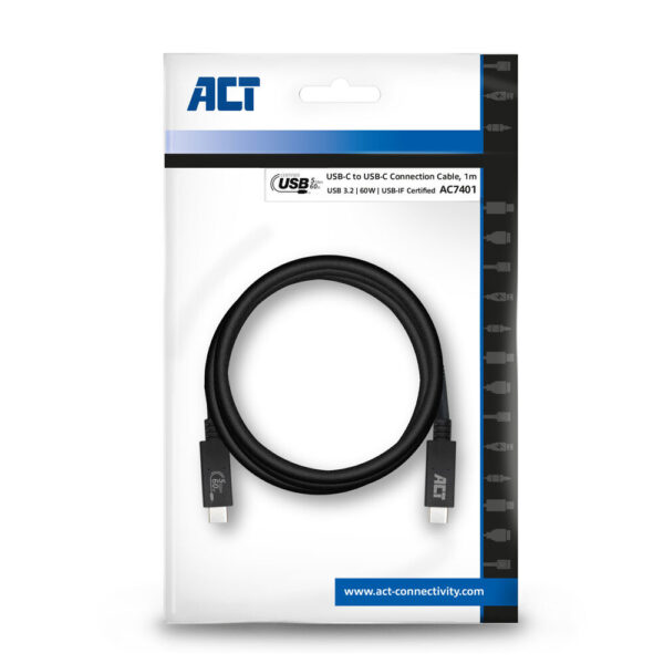 ACT USB 3.0 kabel, USB-C, USB-IF gecertificeerd, 1 meter - Afbeelding 2