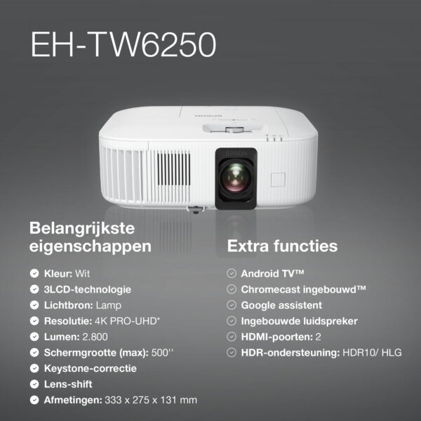 Epson EH-TW6250 4K PRO-UHD smart laserprojector, 2800 lumen, scherm van maximaal 500 inch - Afbeelding 13