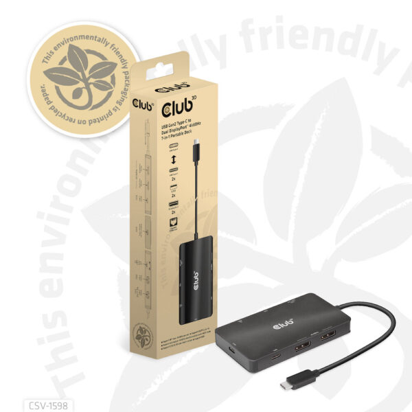 CLUB3D USB Gen2 Type-C to Dual DisplayPort 4k60Hz 7-in-1 HUB - 2x Displayport - Afbeelding 4