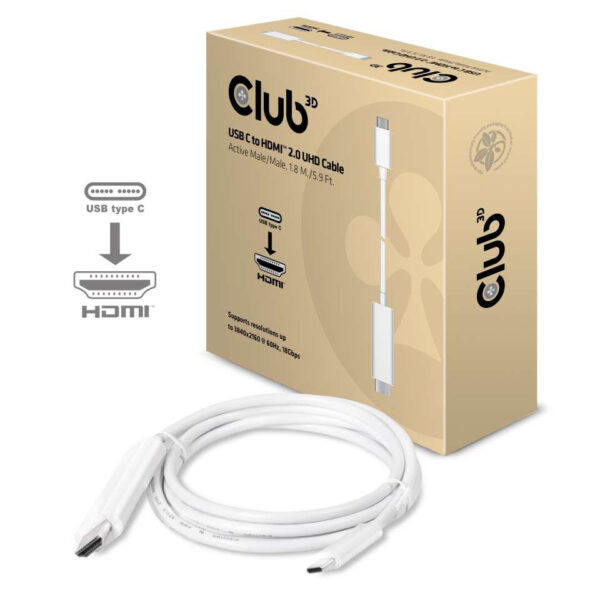 CLUB3D USB C to HDMI™ 2.0 UHD Cable Active 1.8 M./5.9 Ft. - Afbeelding 2