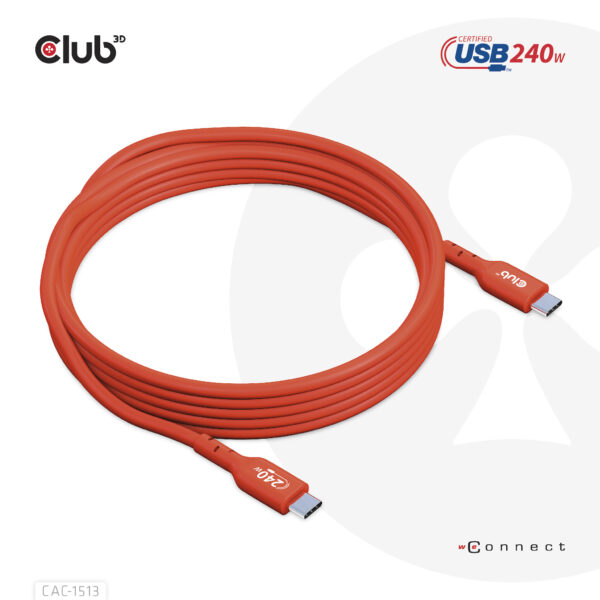 CLUB3D USB2 Type-C Bi-Directional USB-IF Certified Cable Data 480Mb, PD 240W(48V/5A) EPR M/M 3m / 9.84 ft - Afbeelding 4