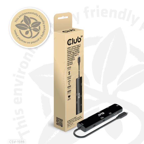 CLUB3D USB4™ Gen3x2 Type-C, 6-in-1 Hub with HDMI™ 8K60Hz or 4K120Hz, 2xUSB Type-A(10G), Ethernet RJ45(2.5G) and 2xUSB Type-C, 1x - Afbeelding 2