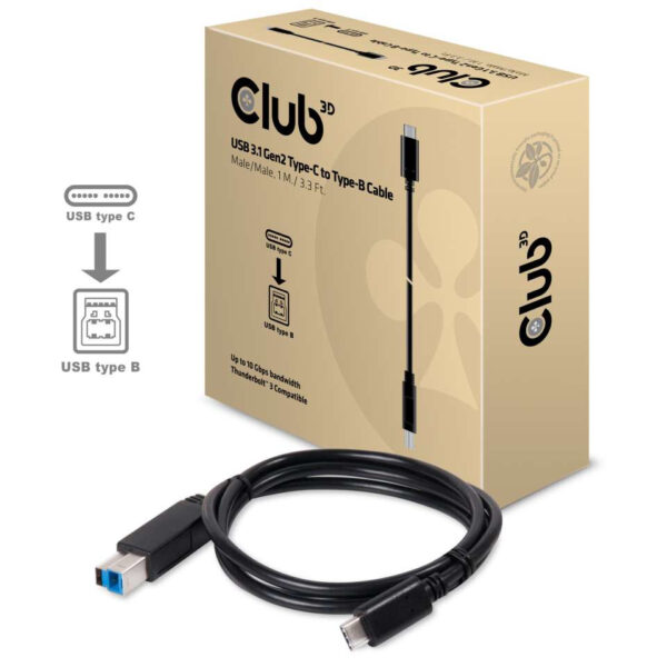 CLUB3D USB 3.1 Gen2 Type-C to Type-B Cable Male/Male, 1 meter - Afbeelding 5
