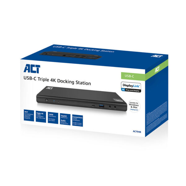 ACT USB-C Docking Station 4K, voor 2 of 3 HDMI/DisplayPort monitoren, DisplayLink - Afbeelding 2