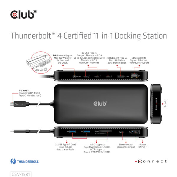CLUB3D Thunderbolt 4 Certified 11-in-1 Docking Station - Afbeelding 6