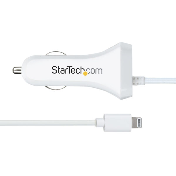 StarTech.com USB Autolader met 1m Lightning Spiraalkabel, 12W, Wit, 2 Port USB Tablet en Telefoon Oplader, Dubbele USB Car Charg - Afbeelding 6