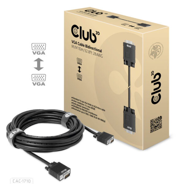 CLUB3D VGA Cable Bidirectional M/M 10m/32.8ft 28AWG - Afbeelding 2