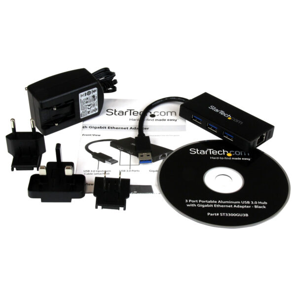 StarTech.com 3-poorts draagbare USB 3.0-hub plus Gigabit Ethernet - 5Gbps - aluminium met geintegreerde kabel - Afbeelding 3