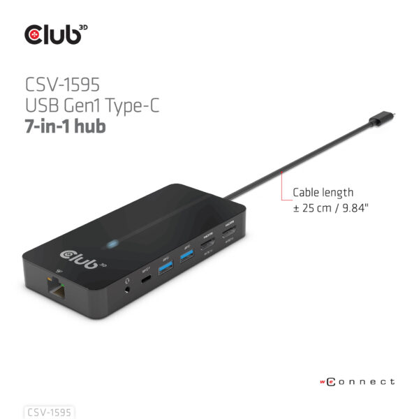 CLUB3D Type-C 7-in-1 hub met 2x HDMI, 2x USB Gen1 Type-A, 1x RJ45, 1x 3.5mm Audio,1x USB Gen1 Type-C 100W Silicon motion chip ge - Afbeelding 10