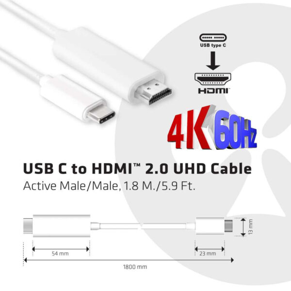 CLUB3D USB C to HDMI™ 2.0 UHD Cable Active 1.8 M./5.9 Ft. - Afbeelding 3