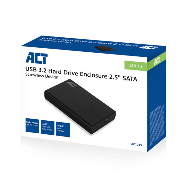 ACT 2,5" SATA harde schijf behuizing, schroefloos, USB 3.2 Gen1 - Afbeelding 2