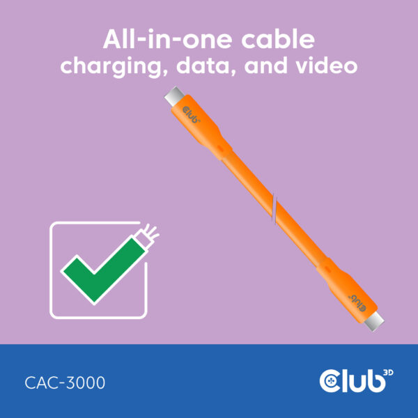 CLUB3D USB C oplaadkabel oranje siliconen & tangle-free - Afbeelding 2