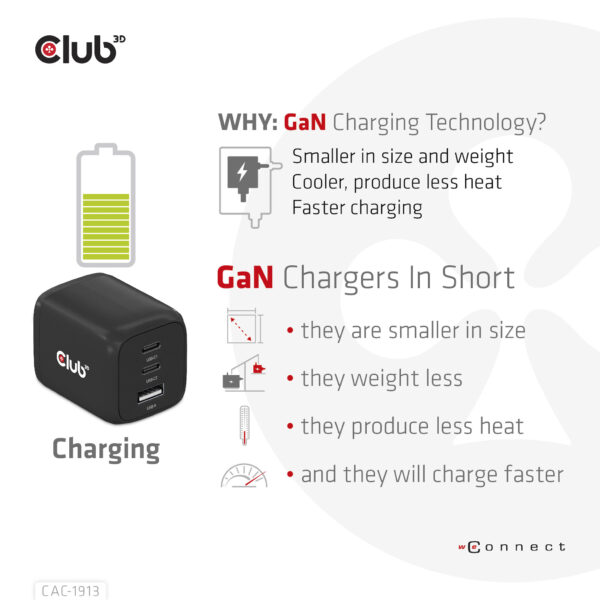 CLUB3D CAC-1913EU Travel Charger 65W GaN - Afbeelding 11