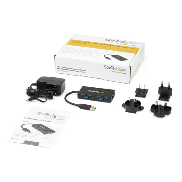 StarTech.com 3-poorts draagbare USB 3.0-hub plus Gigabit Ethernet - 5Gbps - aluminium met geintegreerde kabel - Afbeelding 2