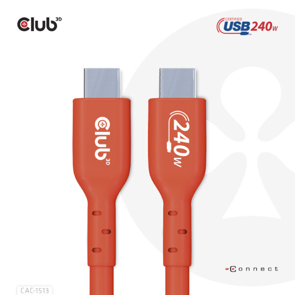 CLUB3D USB2 Type-C Bi-Directional USB-IF Certified Cable Data 480Mb, PD 240W(48V/5A) EPR M/M 3m / 9.84 ft - Afbeelding 3