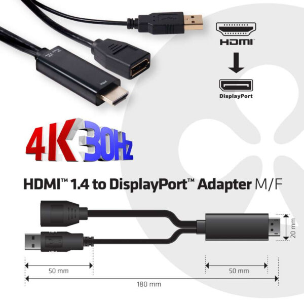 CLUB3D HDMI™ Naar DisplayPort™ Adapter M/V met USB voeding - Afbeelding 3