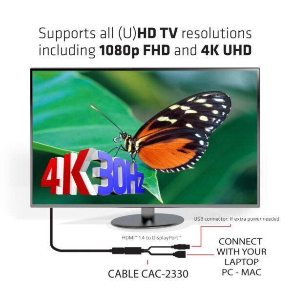 CLUB3D HDMI™ Naar DisplayPort™ Adapter M/V met USB voeding - Afbeelding 4