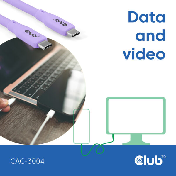 CLUB3D USB C oplaadkabel paars siliconen & tangle-free - Afbeelding 5