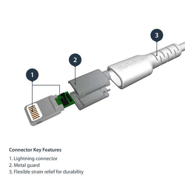 StarTech.com Premium USB-A naar Lightning Kabel 2m Wit - USB Type A naar Lightning Charge & Sync Oplaadkabel - Verstevigd met Ar - Afbeelding 4