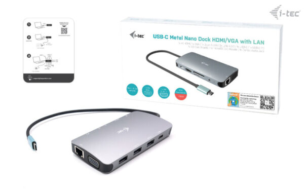 i-tec USB-C Nano Dock HDMI/VGA LAN+PD 100W - Afbeelding 7