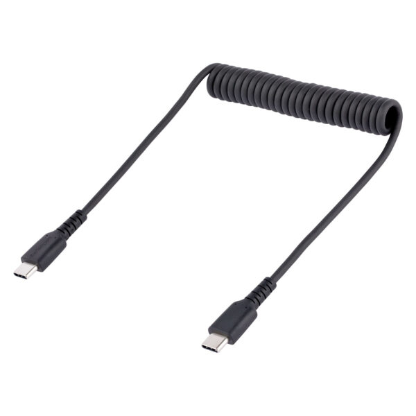 StarTech.com 50cm USB C Laadkabel, Zwart, Robuuste Fast Charge & Sync USB-C Spiraalkabel, USB 2.0 Type-C Snellaadkabel, Duurzame - Afbeelding 2