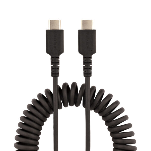 StarTech.com 50cm USB C Laadkabel, Zwart, Robuuste Fast Charge & Sync USB-C Spiraalkabel, USB 2.0 Type-C Snellaadkabel, Duurzame - Afbeelding 3