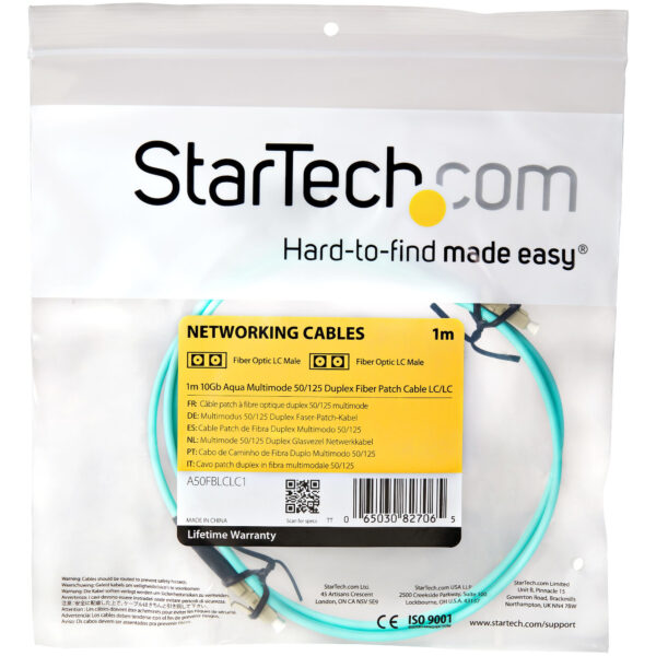 StarTech.com 1m LC/UPC naar LC/UPC OM3 Multimode Glasvezel Netwerkkabel, Full Duplex 50/125µm Zipcord Fiber, 100G Netwerken, LOM - Afbeelding 4