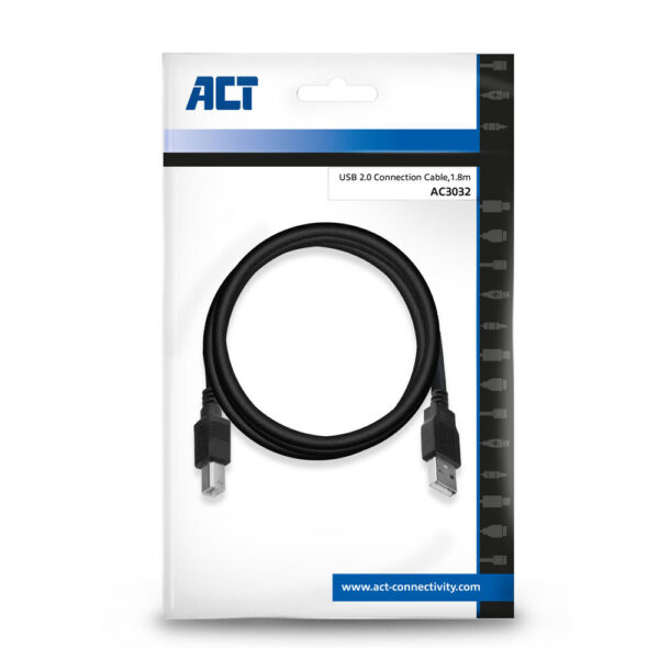 ACT USB 2.0 aansluitkabel A male - B male, 1,8 meter - Afbeelding 2