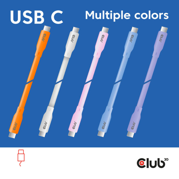 CLUB3D USB C oplaadkabel paars siliconen & tangle-free - Afbeelding 2