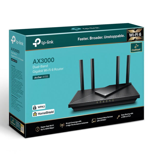 TP-Link Archer AX55 draadloze router Gigabit Ethernet Dual-band (2.4 GHz / 5 GHz) Zwart - Afbeelding 4