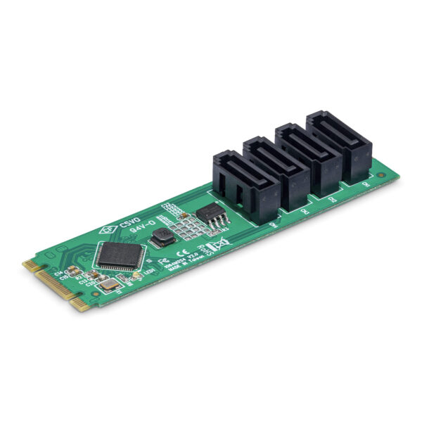 StarTech.com 4-Port M.2 naar SATA Adapter Kaart, M.2 PCIe 3.0 naar SATA HDD/SSD Uitbreidingskaart, ASM1064 Chipset, M.2 NVMe naa